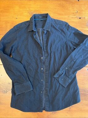 Marc Anthony Navy Blue Textured Casual Button-Down Shirt